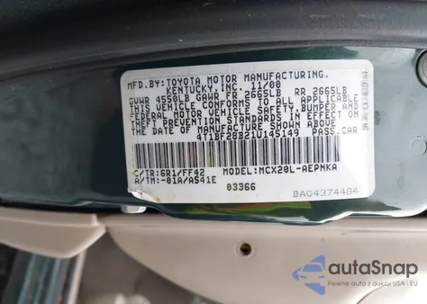 2001 Toyota Avalon Xl from USA, damaged, VIN 4T1BF28B21U145149